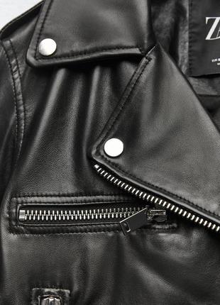Шкіряна куртка косуха zara у байкерському стилі з блискавками6 фото