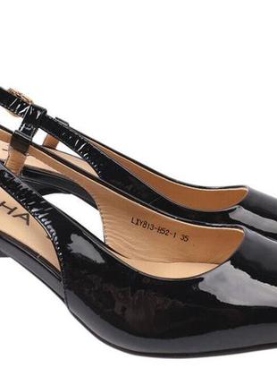 Туфли женские из натуральной лаковой кожи, на низком каблуке, с открытой пятой, цвет черный, sasha fabiani, 36