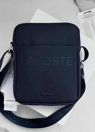 Барсетка lacoste синяя мужская сумка через плечо