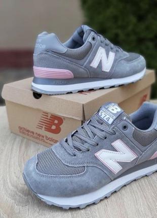 Жіночі кросівки new balance 574 сірі, чорні/ женские кроссовки нью беланс 574 серые с розовым1 фото