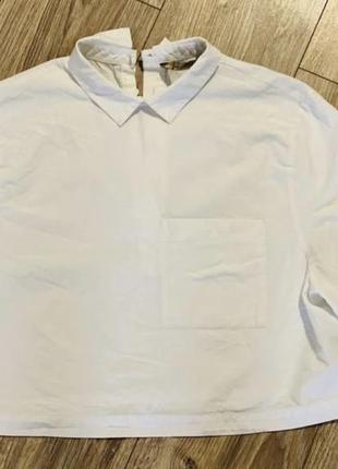 Белая хлопковая блуза футболка с карманом на груди5 фото