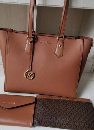 Женская сумка michael kors kimberly brown 3 в 1 коричневая / органайзер / клатч7 фото