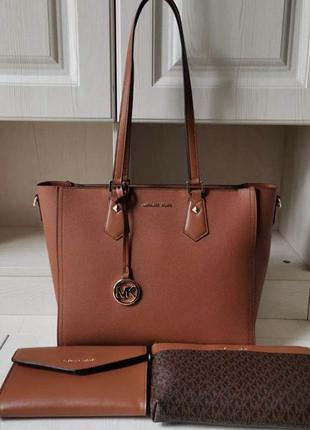 Женская сумка michael kors kimberly brown 3 в 1 коричневая / органайзер / клатч9 фото