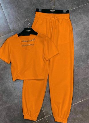 🎨5 кольорів! шикарний жіночий костюм джогери топ футболка оранж оранжевий помаранчевий женский