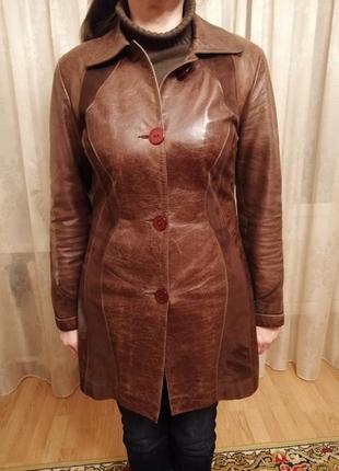 Куртка-плащ шкіряний з замшевими вставками м