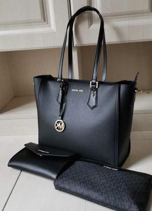 Женская сумка michael kors kimberly black 3 в 1 черная / органайзер / клатч6 фото