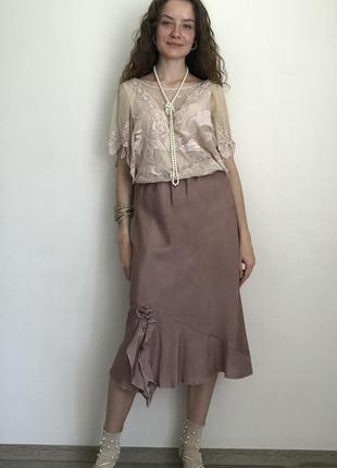 100% ацетат. легкая натуральная юбка на лето коричневая collection стиль y2k9 фото