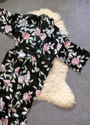 Халат домашний атласный сатиновый атлас длинный пижамный в цветы цветочный миди макси10 фото