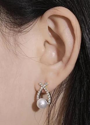Сережки з камінцями.жіночі сережки з перлиною3 фото