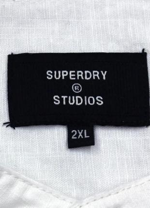 Белоснежная льняная рубашка с воротничком стойка от качественного дорогого бренда superdry2 фото
