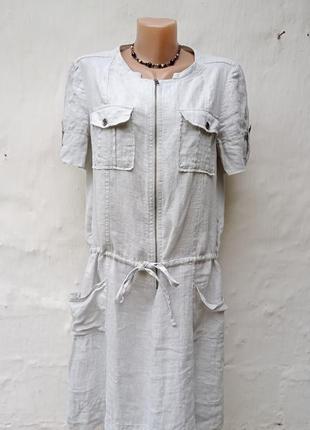 Интересное легкое серое льняное платье миди на молнии m&amp;s.1 фото