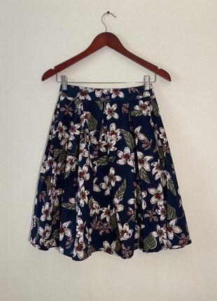 Натуральная юбка в цветочный принт, new vintage, расширенная, 100%коттон, в складку2 фото