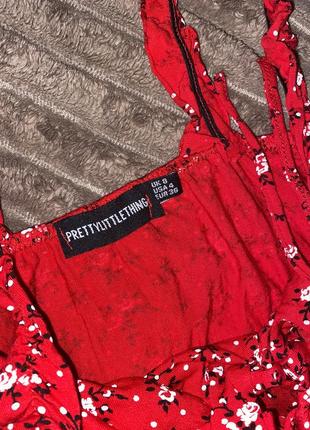 Летнее красное платье в цветочек xs-s plt в горошек4 фото