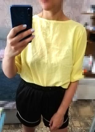 Блуза лето шифон майка футболка желтая яркая тонкая женская с бантом годовая