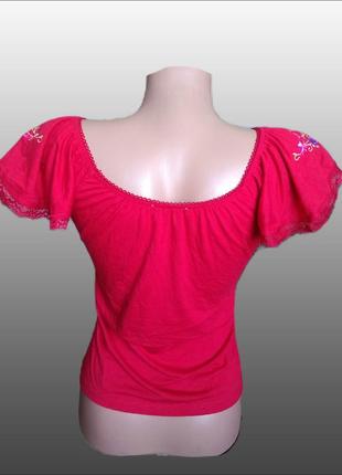 Вискозная красная трикотажная маечка с крылышками кружевом вышивкой/футболка вышиванка/топ3 фото
