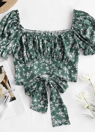 Блуза блузка топ з бантом квітковий принт не prettylittlething