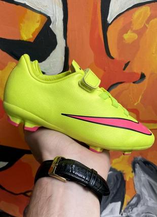 Nike mercurial бутсы 27,5 размер детские кожаные салатовые оригинал