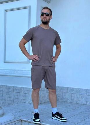 🎨3 цвета! стильный мужской летний костюм мокко какао мужская футболка шорты шорты