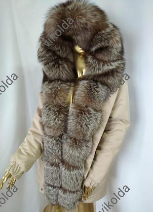Жіноча зимова парка куртка з хутром чорнобурки золото