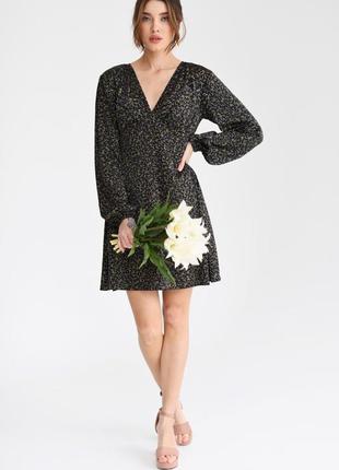 Платье мини в мелкий цветочек с длинным рукавом3 фото