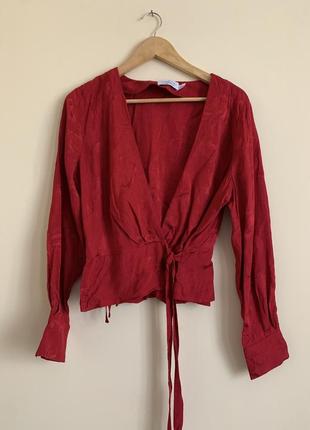 Вискозная бордовая красная блузка рубашка на запах &amp; otherstories