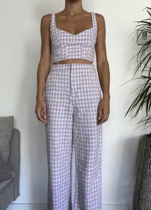 Коттоновые ляные брюки женские штаны zara в клетку