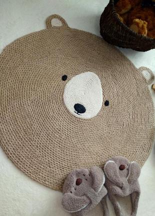 🐻 плетеный коврик детский мишка в виде h&amp;m/джутового эко-колик круглый в детскую, мешку, подарок ребенку4 фото
