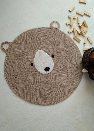 🐻 плетений килимок дитячий ведмедик як h&m/ джутовий еко коврик круглий в дитячу, мішка, подарунок дитині2 фото