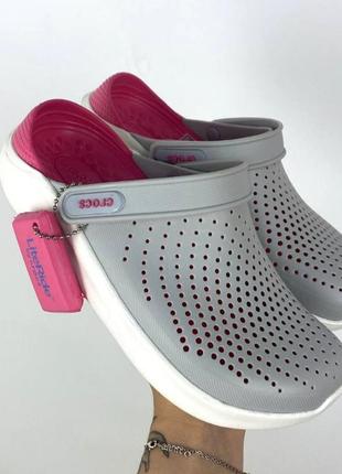 Женские кроксы crocs literide original pearl/white серые