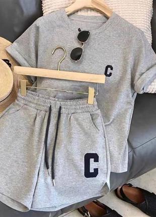 Костюм трендовый летний спортивный футболка шорты оранжевый серый фиолетовый лавандовый черный