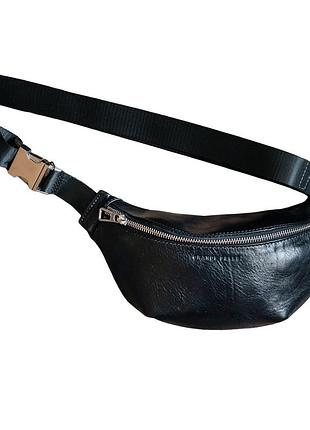 Поясна сумка grande pelle 230х130х70 мм глянцева шкіра сорентто чорний