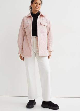 Куртка рубашка стеганая оверсайз кежуал светло розовая h&m2 фото