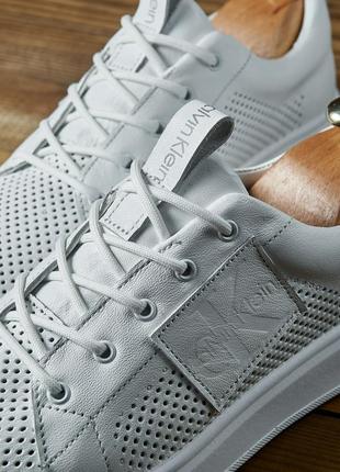 Мужские белые кеды кожа перфорация лето