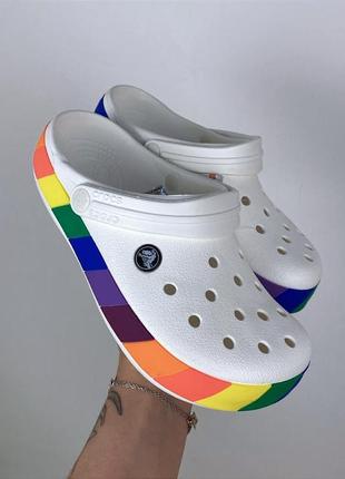 Жіночі крокси сабо original crocband rainbow block white веселка1 фото