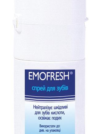 Стоматологический спрей для рта emofresh нейтрализует вредные для зубов бактерии, освежает дыхание с фторидом