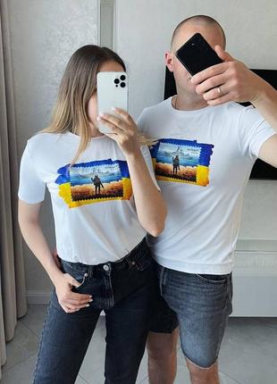 Жіноча віскозна футболка family look парна патріотична прапор україни сімейна чорна біла універсальна базова стильна трендова якісна
