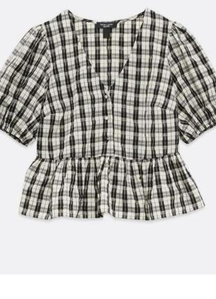 Воздушная клетчатая блуза блузка с пышными короткими рукавами5 фото