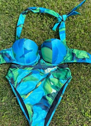 Женский купальник высокая посадка, пуш-ап