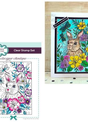 Штамп зайчик в цветах для скрапбукинга