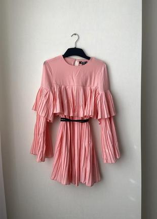 Платье розовое плиссное5 фото
