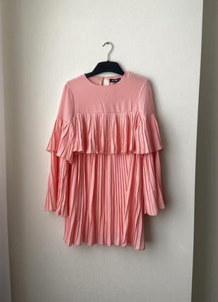 Платье розовое плиссное6 фото