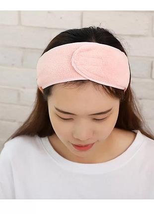 Косметична пов'язка для волосся на липучці рожева універсального розміру (52-62)