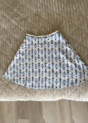 Легкая юбка юбочка белая голубая в цветочный принт размер с s6 фото
