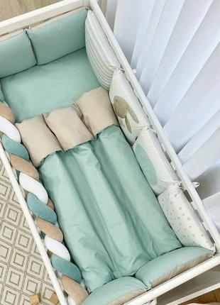 Комплект постельного белья для новорожденного арт дизайн "ку-ку", цвет мяты5 фото