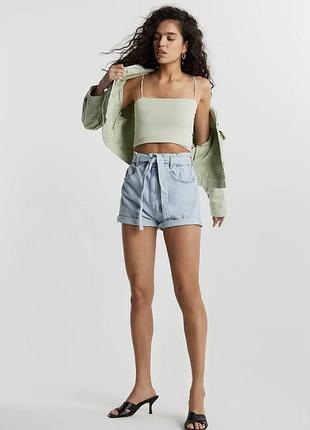 Джинсові шорти з високою посадкою з поясом короткі denim mom