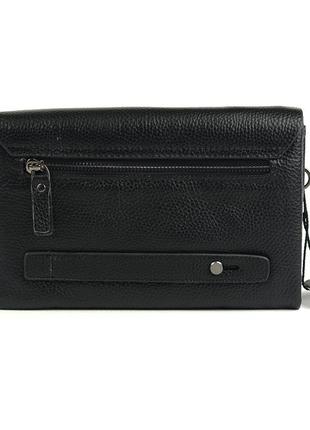 Чоловіча маленька шкіряна сумка клатч гаманець з клапаном, чорний діловий клатч з натуральної шкіри3 фото