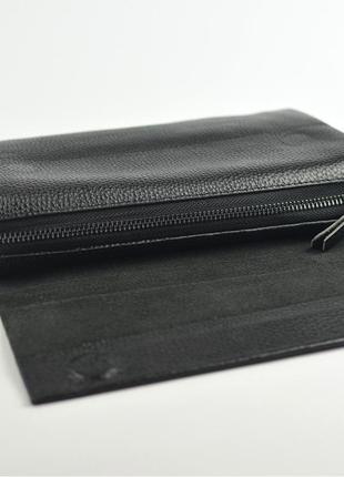Чоловіча маленька шкіряна сумка клатч гаманець з клапаном, чорний діловий клатч з натуральної шкіри6 фото