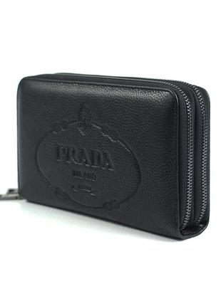 Брендовый мужской кожаный толстый клатч сумочка на две молнии, клатч черный из натуральной кожи1 фото