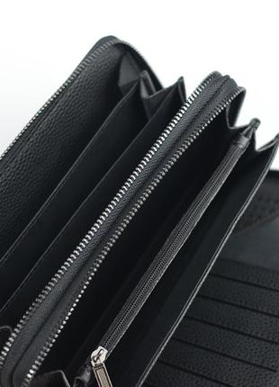 Брендовий чоловічий шкіряний товстий клатч сумочка на дві блискавки, чорний клатч з натуральної шкір6 фото