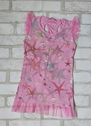 Платье на девочку розовое с морским принтом